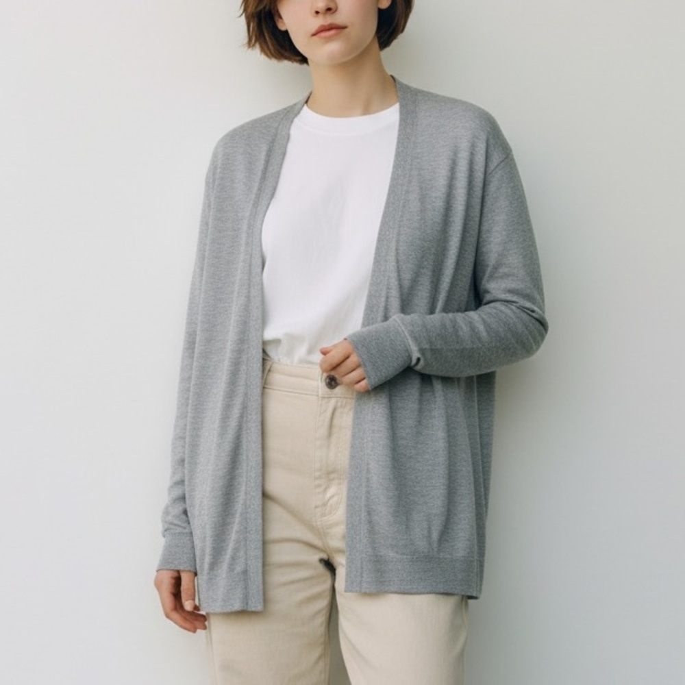 H&M Gray Open Front Cardigan Sweater Light Weight Closet Staple Size Small